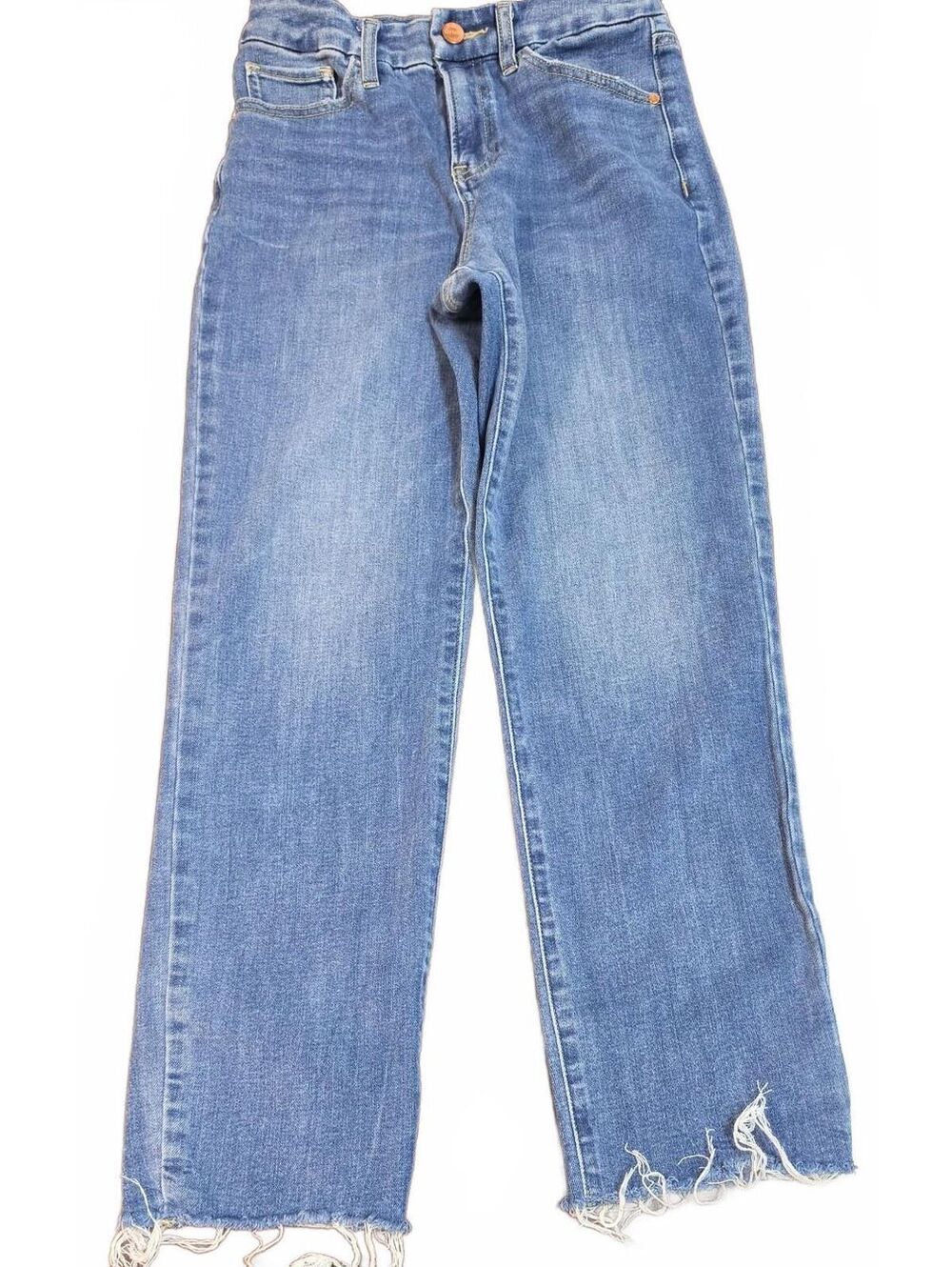 Express straight ankle high-rise medium wash raw hem blue jeans size S (0-4)